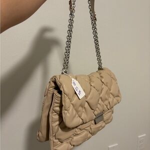H&M Quilted Shoulder Bag in Beige with Silver Chain